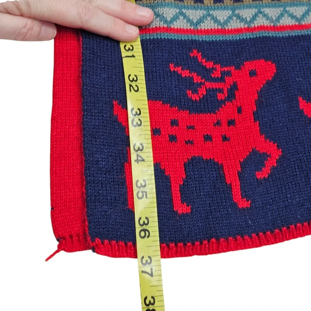 Reindeer Christmas Scarf Red‎ Blue Winter Holiday Knit Fair Isle
